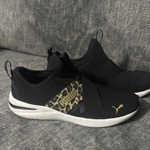 Puma Women's Black and Gold Animal Print Sneakers